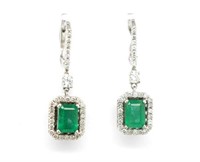 Emerald and diamond set 14ct white gold earrings