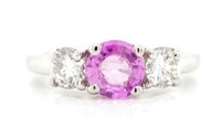 1.09ct pink sapphire and diamond set platinum ring