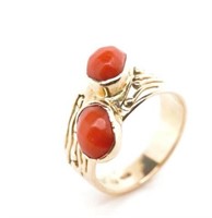 Coral and 14ct rose gold ring