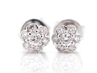 Diamond 18ct white gold "daisy" stud earrings