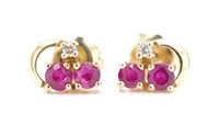 Ruby & diamond set yellow gold stud earrings