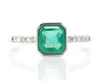 Emerald and diamond set 18ct white gold ring