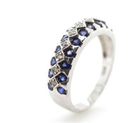 Sapphire, diamond and 10ct white gold ring