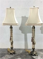 2 Wood and Brass Table Lamps M14B