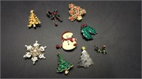 Nine Vintage Holiday Pins & Earrings  K16B