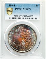 1880-S $1 Morgan Dollar PCGS MS67+ Rainbow Toned