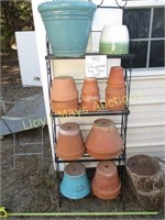 Wrought Iron Garden Shelf & Planter Pots