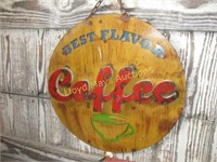 "Best Flavor Coffee" Metal Cut Button Sign