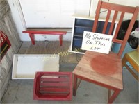 5pc Vintage Wood Chair - Shelf - Drawer - Cubby