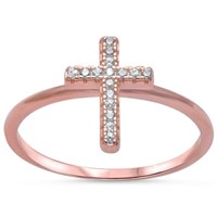 Rose Gold-Plated White CZ Cross Ring