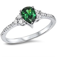 Pear Cut Emerald & CZ Ring