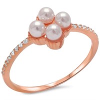 Rose Gold-Plated Pearl & CZ Ring