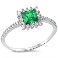 Princess Cut Emerald & CZ Ring