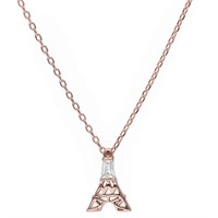 Rose Gold-Plated Eiffel Tower Necklace w/ CZ Stone