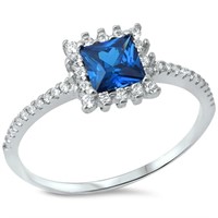 Princess Cut Blue & White CZ Ring