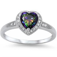 Halo Style Heart Cut Rainbow CZ Ring