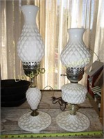 2pc Vintage Milk Glass Parlor Lamps