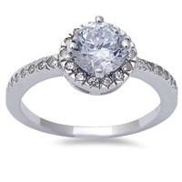 CZ Halo Style Round Cut Ring with sidestones