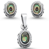 Oval Abalone Antique Style Earrings & Pendant