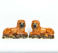 Antique Staffordshire Porcelain Pair of Lions