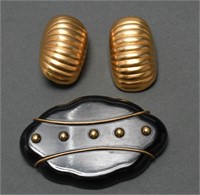 Tulla Booth Earrings & Art Deco Acrylic Brooch