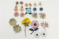Woman's Enamel-Glazed Floral Pins & Earrings, 13