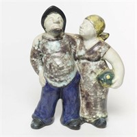 Swedish Glazed Pottery Fisherman & Wife Figurine