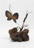 Brutalist Brass Sculpture with Butterfly