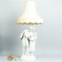 Antique Bisque Porcelain Sculpture Lamp