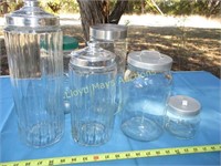 6pc Glass Canisters & Vintage Jar