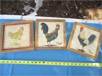 3pc Wood Frame Kitchy Chicken Art
