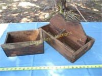 2pc Antique Divided Work Box & Small Crate