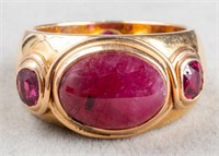 Vintage 18K Yellow Gold & Ruby Gypsy-Set Ring