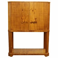 Mjolby Intarsia Figural Marquetry Bar Cabinet