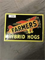 Farmer's Hybrid Hogs tin sign, 10 x 14