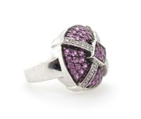 Pink sapphire, diamond and 18ct white gold ring