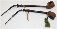 2 Long Smoking Pipes with Antler (?) Lip Pieces -