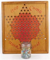* Old Wooden Chinese Checkers Board & Jar with