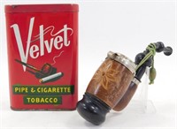 Old Velvet Tobacco Tin & Old Pipe from