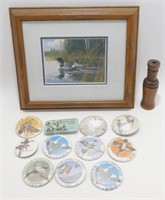 * Framed Duck Picture, Ducks Unlimited Pins and