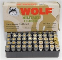 * 50 rounds of Wolf 9 mm Luger Rounds