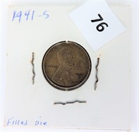 1941-S Lincoln Penny / Filled Die