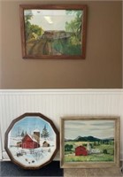 3 Country Farm Scene Paintings