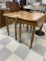 Pair of Round Oak Refinished Drop Leaf Tables