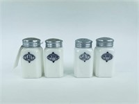 4 Depression Era Milk Glass Shakers