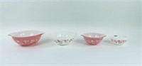 4 Pink Gooseberry Pyrex Handled Nesting Bowls