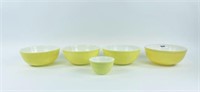 5 Yellow Pyrex Mixing Bowls