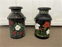 2 Floral Painted Milk Cans