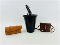 Black Leather Fire Bucket & Binoculars