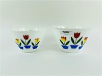 2 Fire King Tulip White Nesting Mixing Bowls